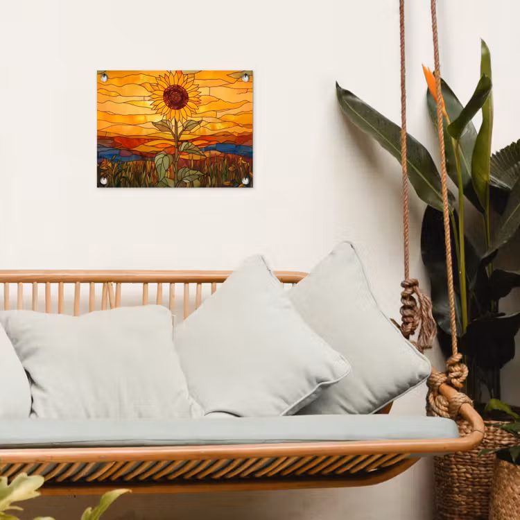Tuinposter - Zonnebloem - Mozaïek - Zonsondergang - Geel — 5