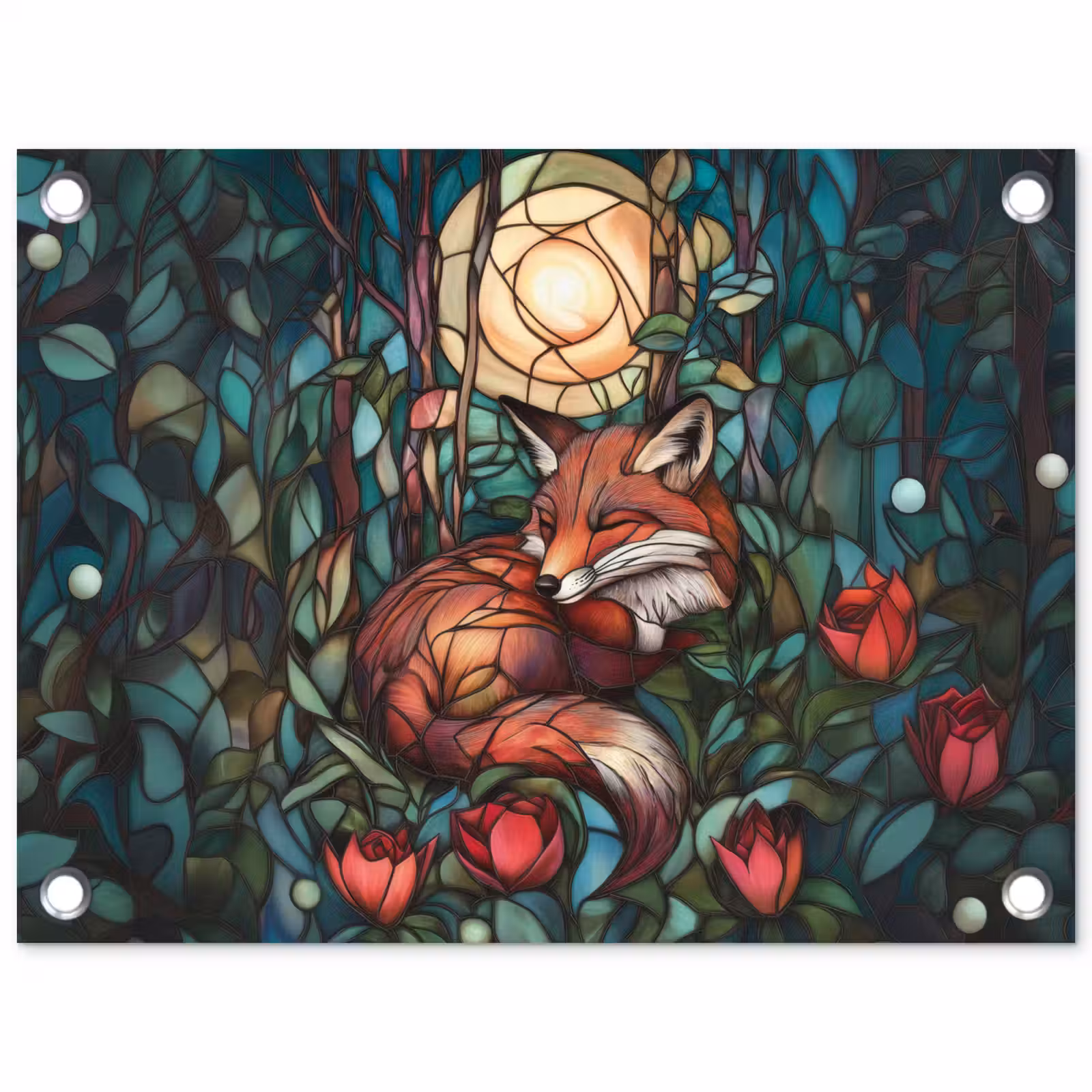 Tuinposter - Vos - Mozaïek - Bos - Maan — 1