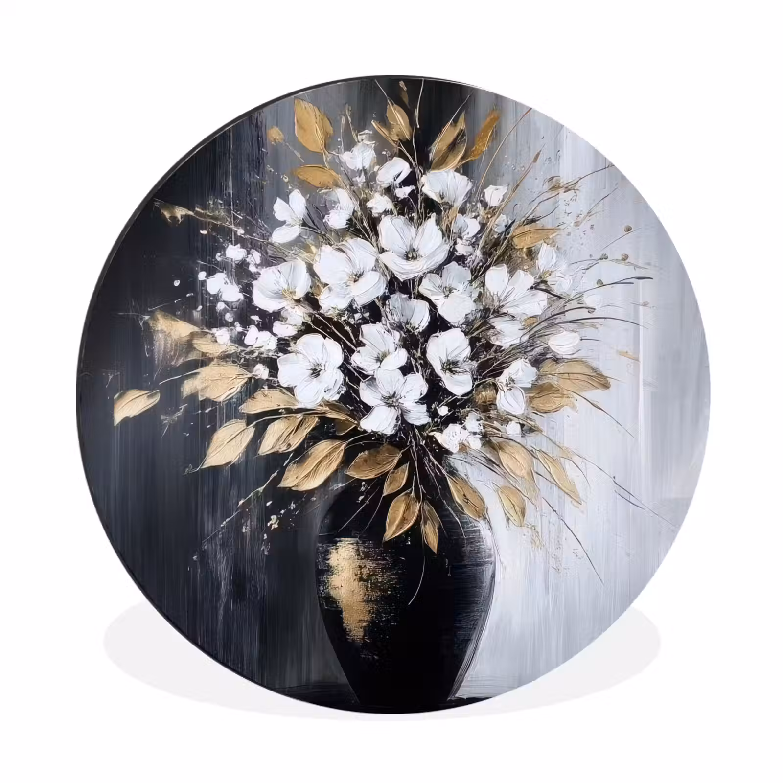 Wandcirkel - Aluminium - Bloemen - Wit - Vaas - Abstract — 1