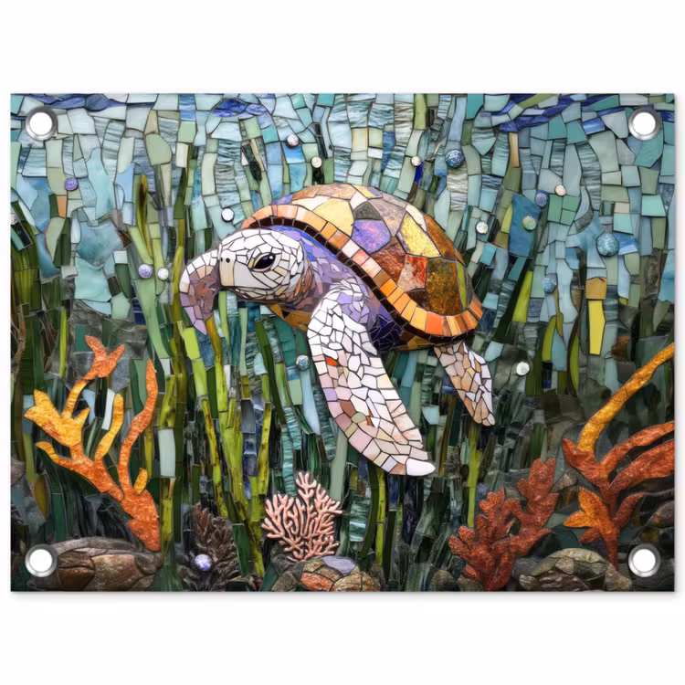 Tuinposter - Schildpad - Zeewier - Mozaïek — 1