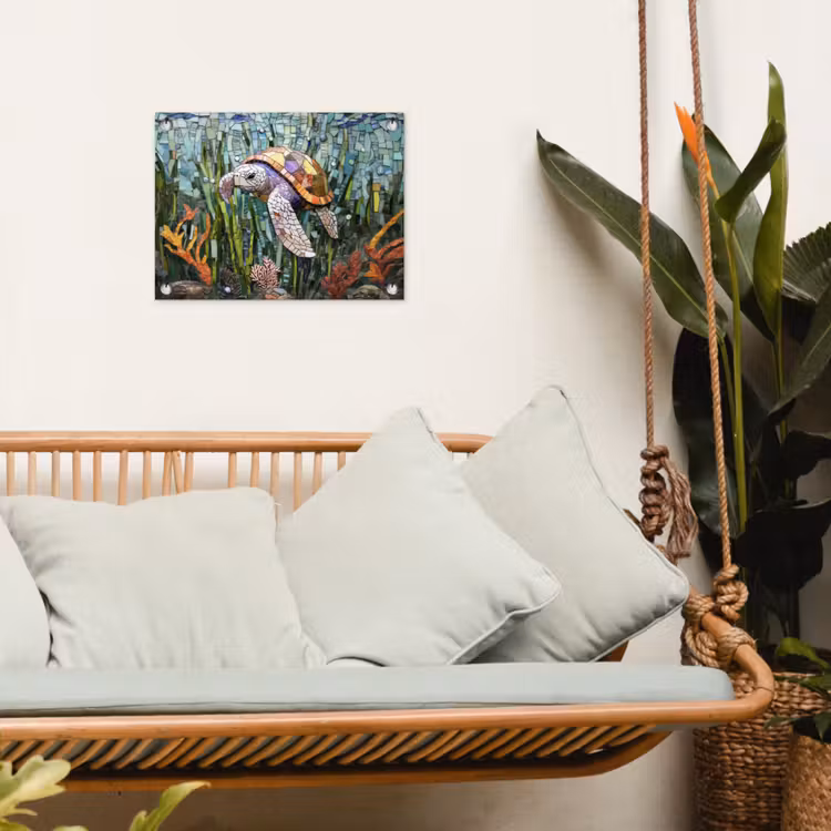 Tuinposter - Schildpad - Zeewier - Mozaïek — 5