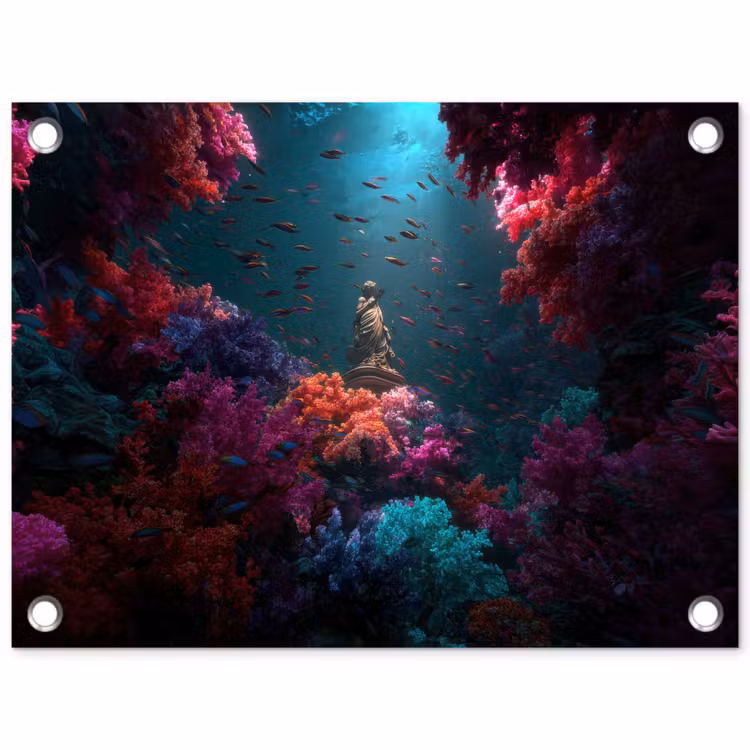 Tuinposter - Standbeeld - Zeebodem - Koraal - Kleurrijk — 1