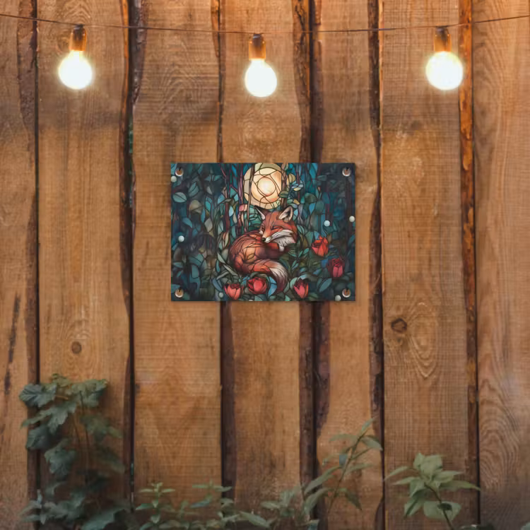 Tuinposter - Vos - Mozaïek - Bos - Maan — 2