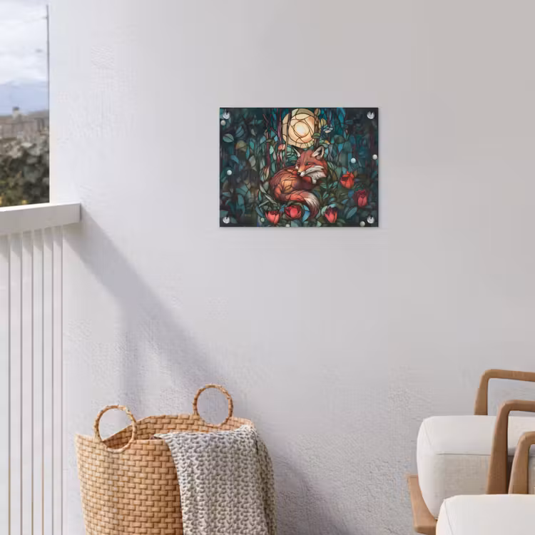 Tuinposter - Vos - Mozaïek - Bos - Maan — 3