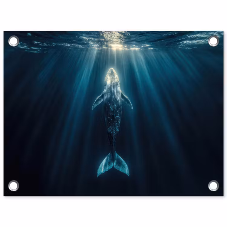 Tuinposter - Walvis - Water - Zonnestralen - Blauw — 1