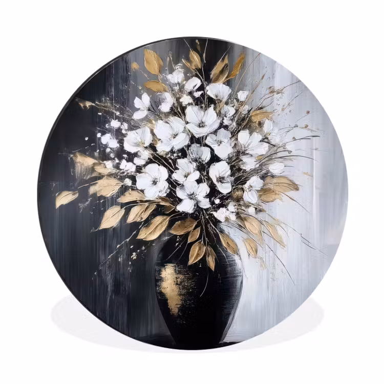 Wandcirkel - Aluminium - Bloemen - Wit - Vaas - Abstract — 1