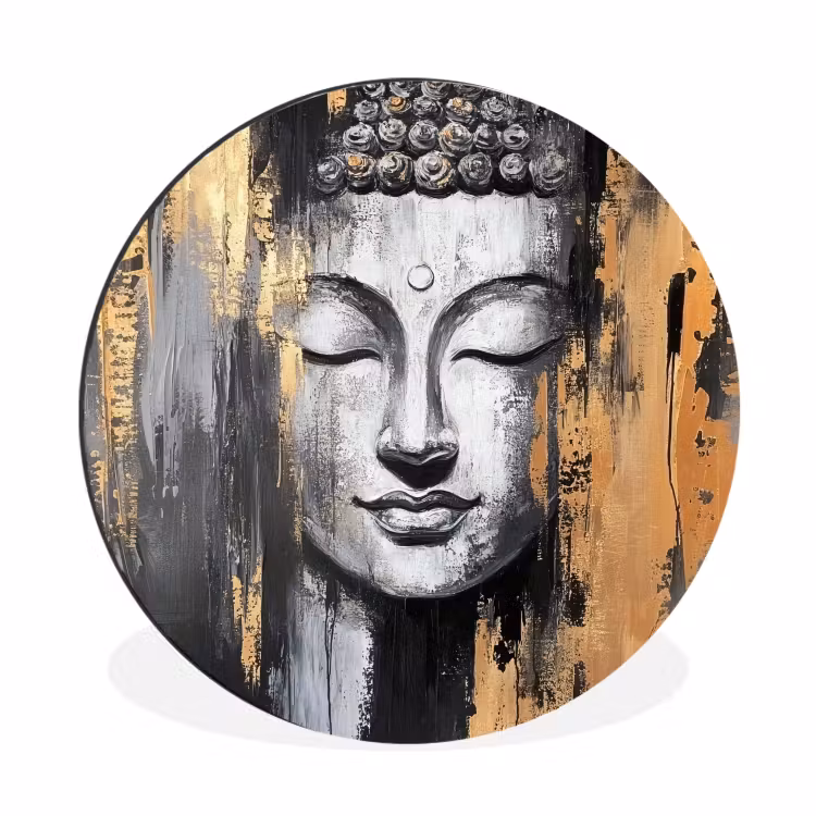 Wandcirkel - Aluminium - Boedhha - Penseelstreken - Goud - Abstract — 1