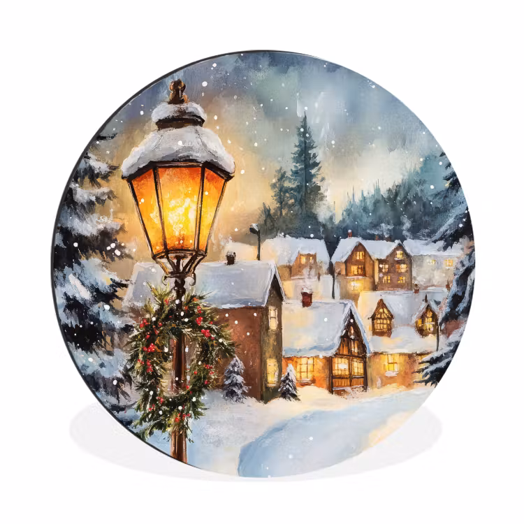 Wandcirkel - Aluminium - Kerstdorp - Huizen - Sneeuw - Kerst — 1
