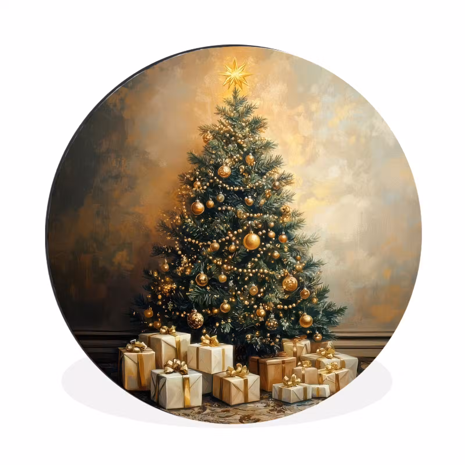 Wandcirkel - Aluminium - Kerstboom - Cadeaus - Goud — 1