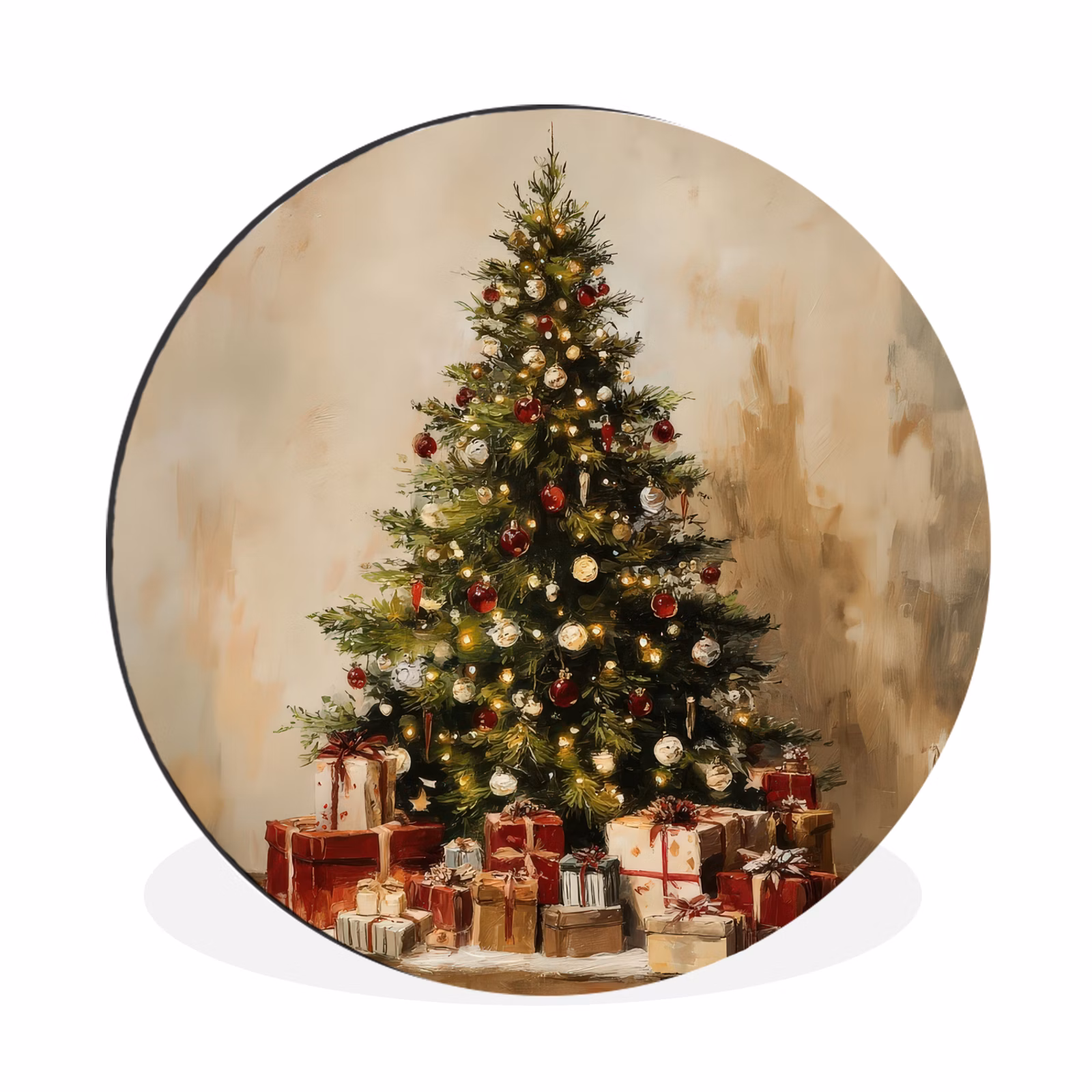 Wandcirkel - Aluminium - Kerstboom - Versierd - Kleurrijk — 1