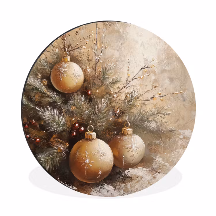 Wandcirkel - Aluminium - Kerst - Kerstballen - Beige - Goud — 1