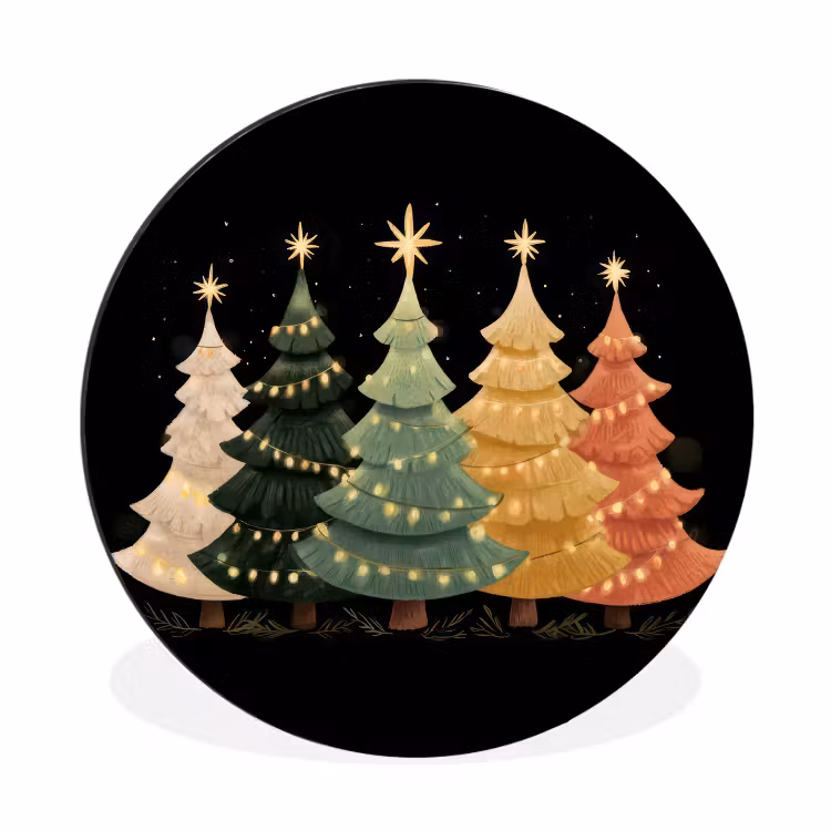 Wandcirkel - Aluminium - Kerstbomen - Kleurrijk - Lichtjes - Ster — 1