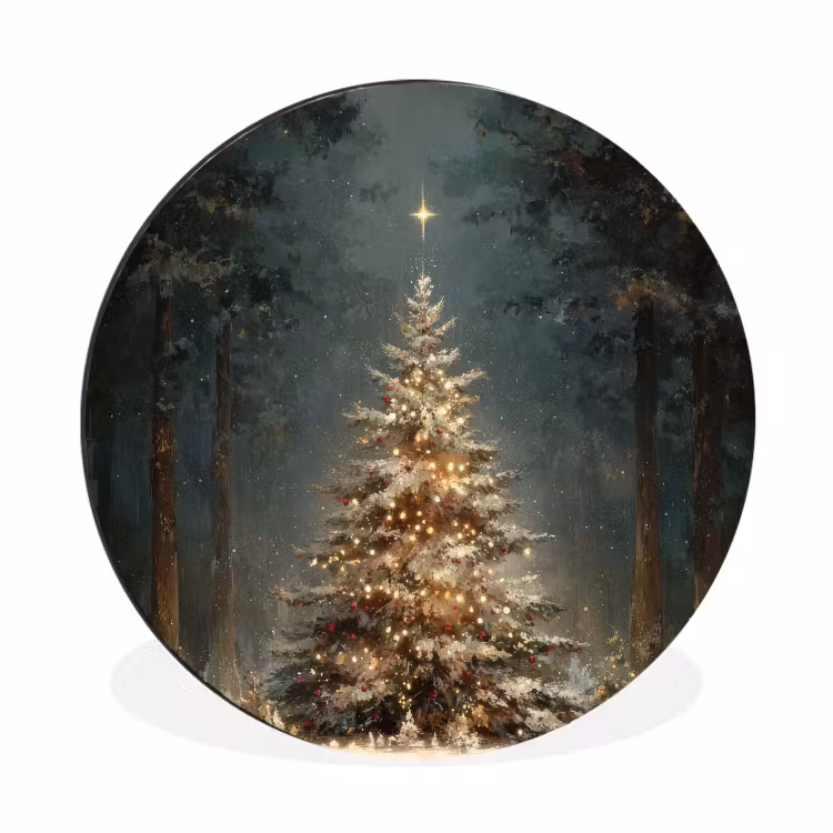 Wandcirkel - Aluminium - Kerstboom - Bos - Sneeuw - meerkleurig — 1