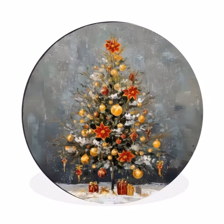 Wandcirkel - Aluminium - Kerstboom - Cadeaus - Rood - Goud — 1