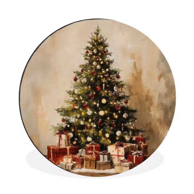 Wandcirkel - Aluminium - Kerstboom - Versierd - Kleurrijk — 1