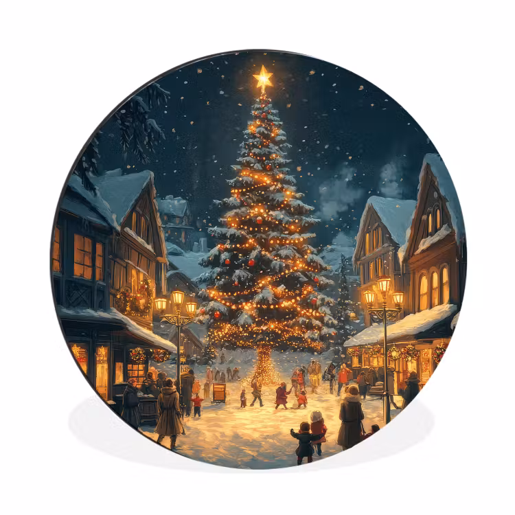 Wandcirkel - Aluminium - Kerstfeest - Dorp - Donker — 1