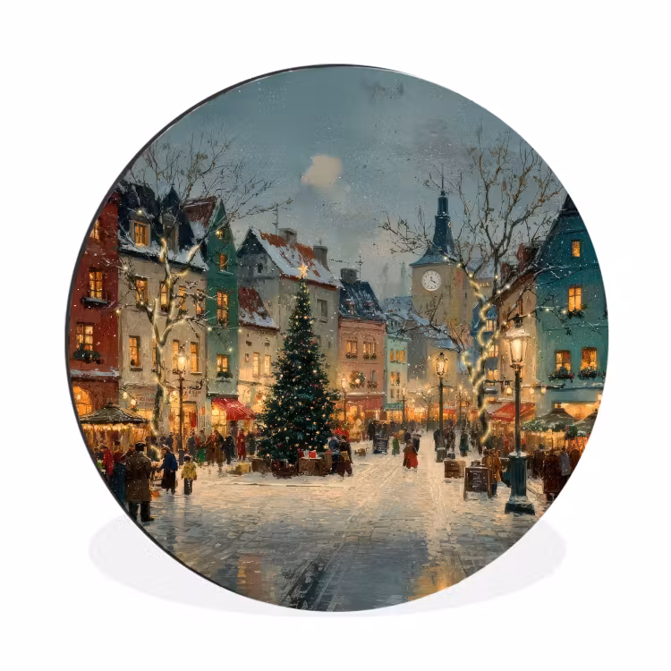Wandcirkel - Aluminium - Kerstsfeer - Stadsplein - Kleurrijk — 1