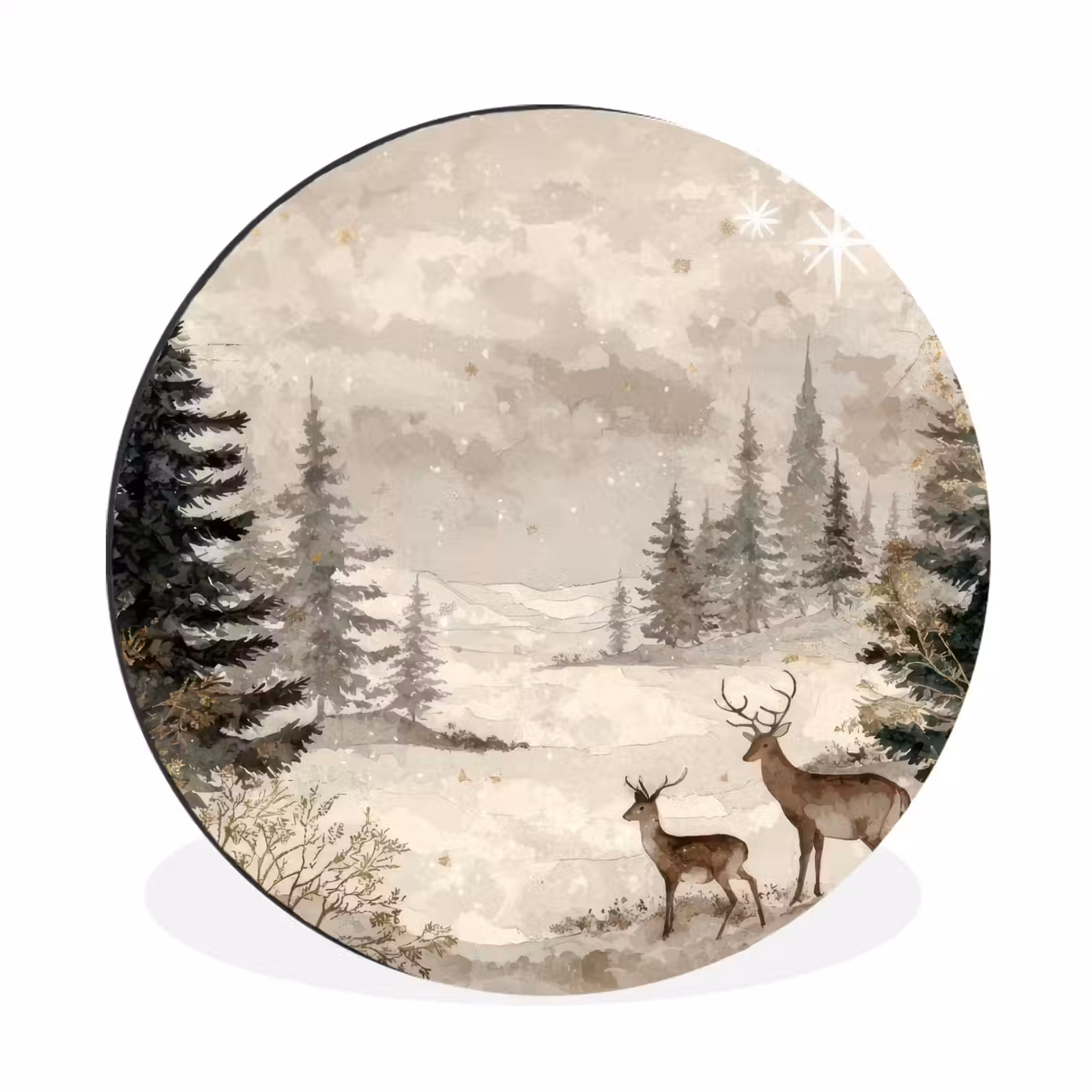Wandcirkel - Aluminium - Bos - Herten - Winter - Sneeuw — 1