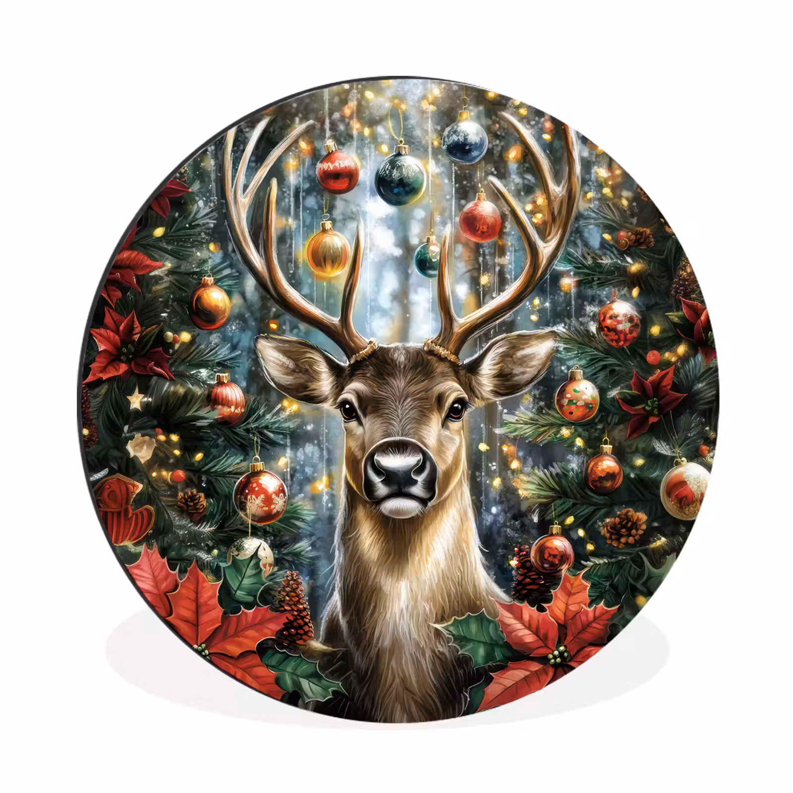 Wandcirkel - Aluminium - Kerstfeest - Dennenbos - Rood — 1