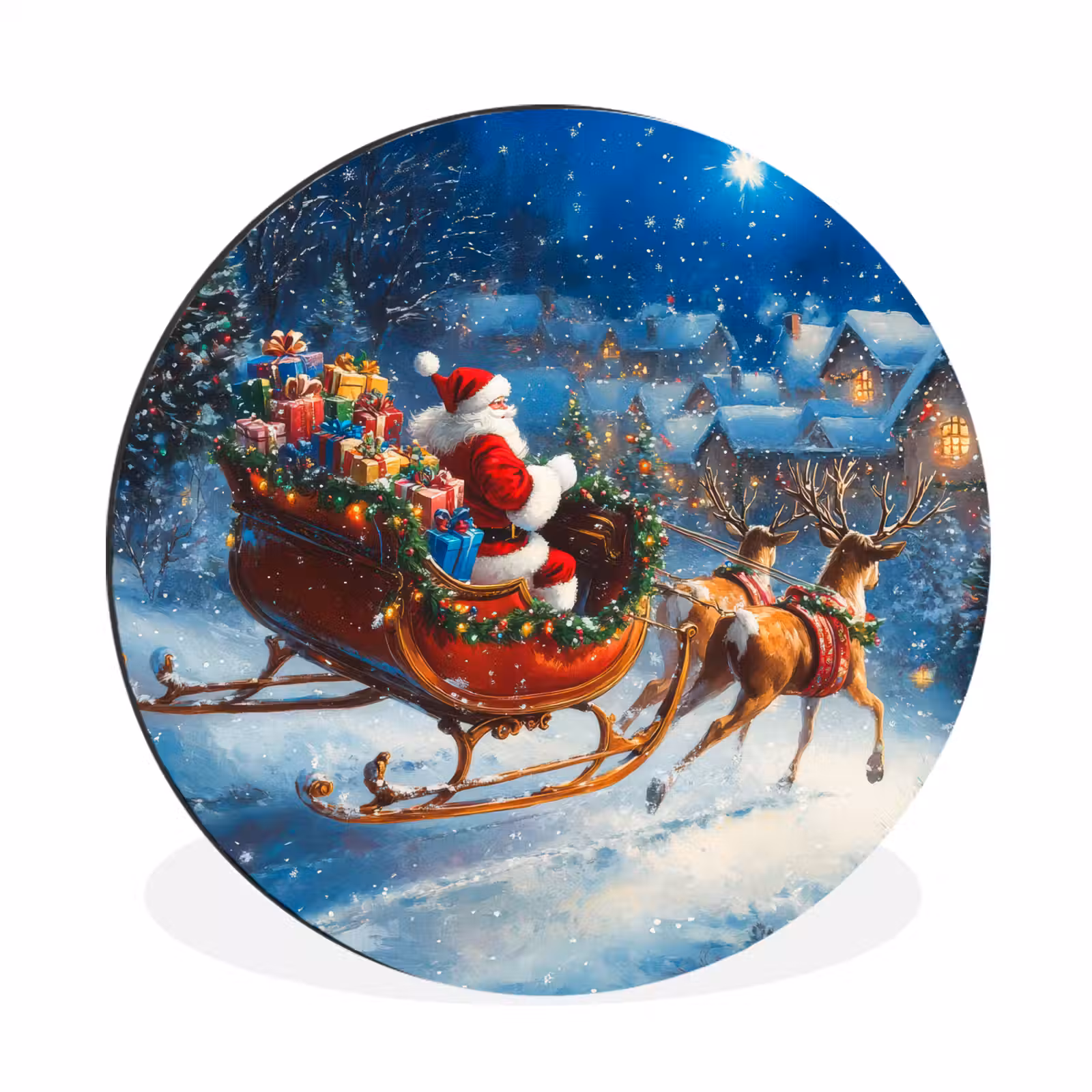 Wandcirkel - Aluminium - Kerstman - Rendier - Kerst - Sneeuw — 1