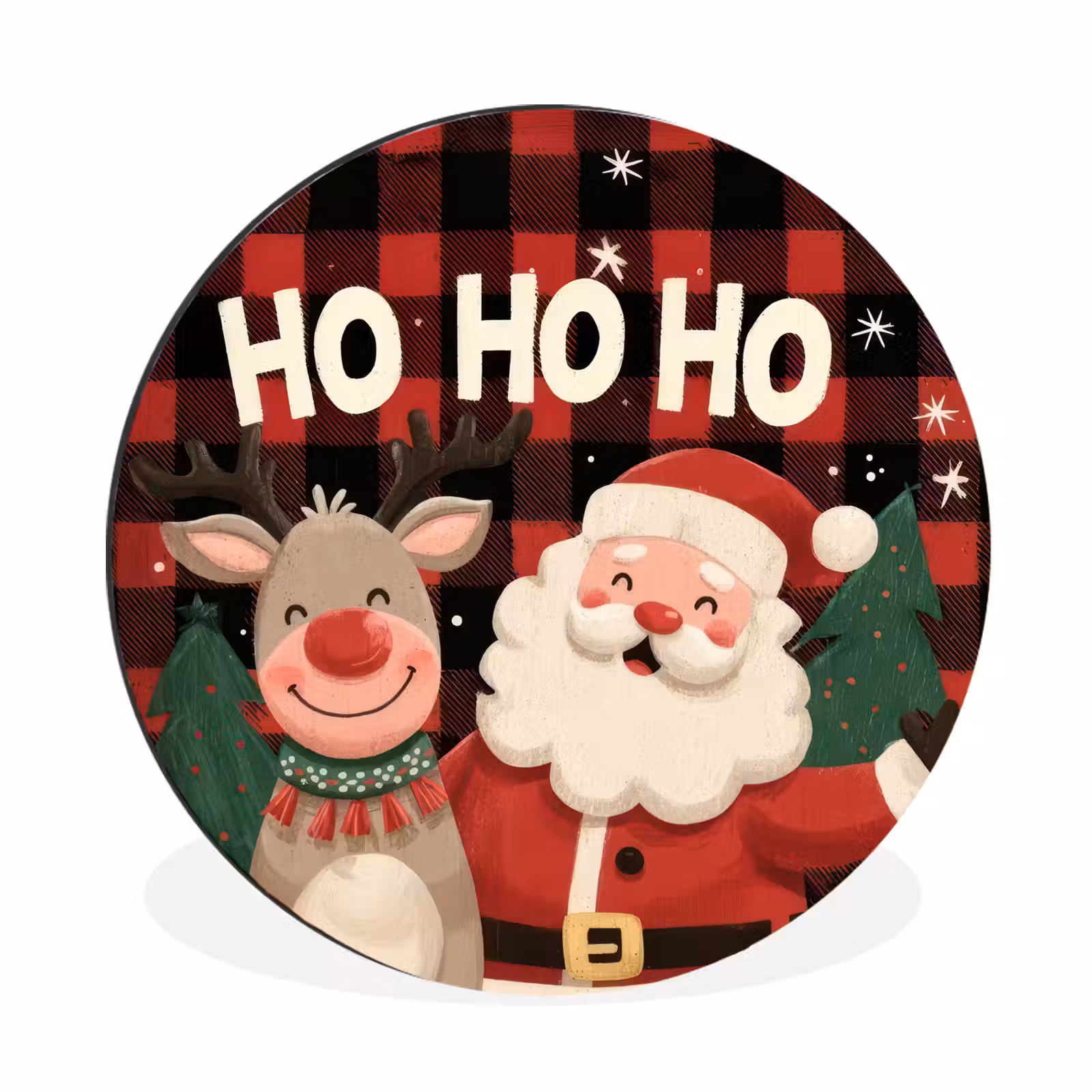 Wandcirkel - Aluminium - Kerstman - Rendier - Tekst - Rood - Zwart — 1