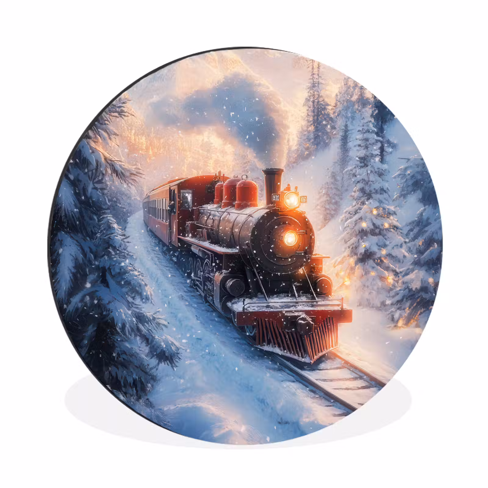 Wandcirkel - Aluminium - Kersttrein - Sneeuw - Winter - Kerst — 1