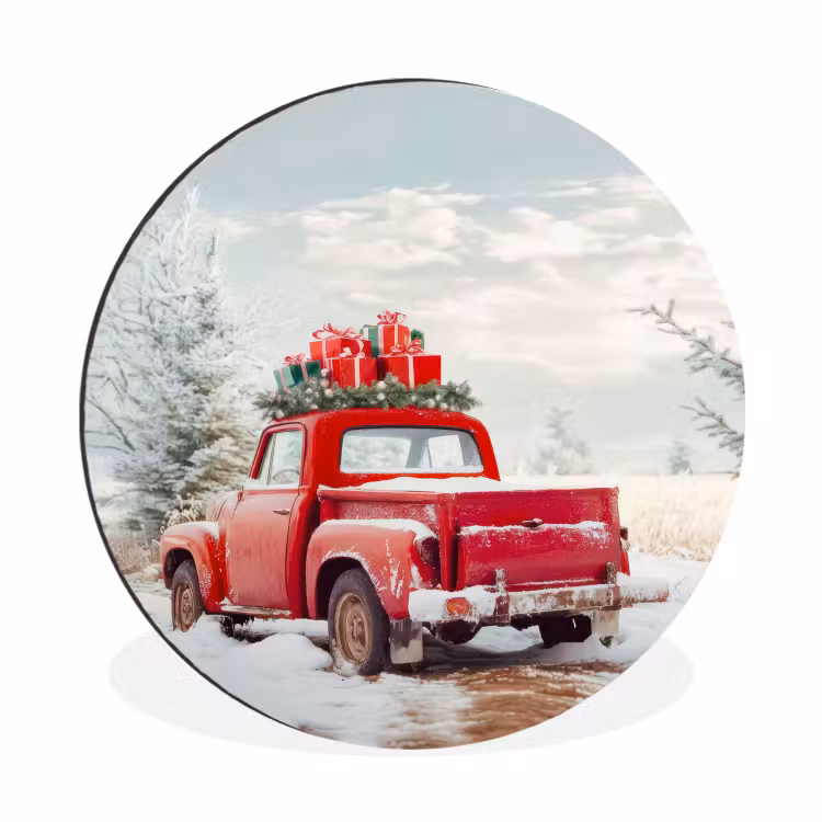 Wandcirkel - Aluminium - Auto - Rood - Cadeaus - Winter - Sneeuw - Kerst — 1