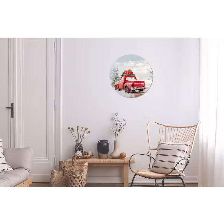 Wandcirkel - Aluminium - Auto - Rood - Cadeaus - Winter - Sneeuw - Kerst — 2