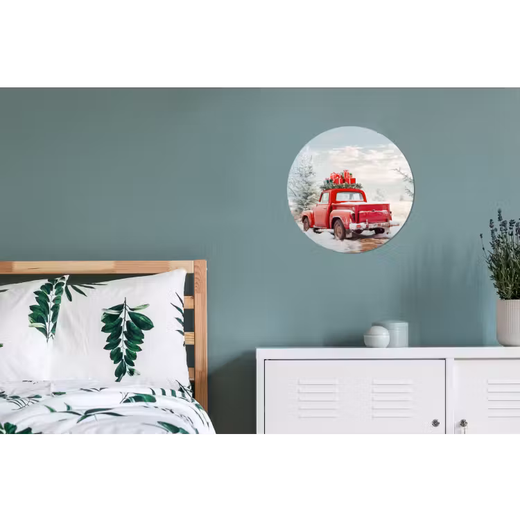 Wandcirkel - Aluminium - Auto - Rood - Cadeaus - Winter - Sneeuw - Kerst — 4