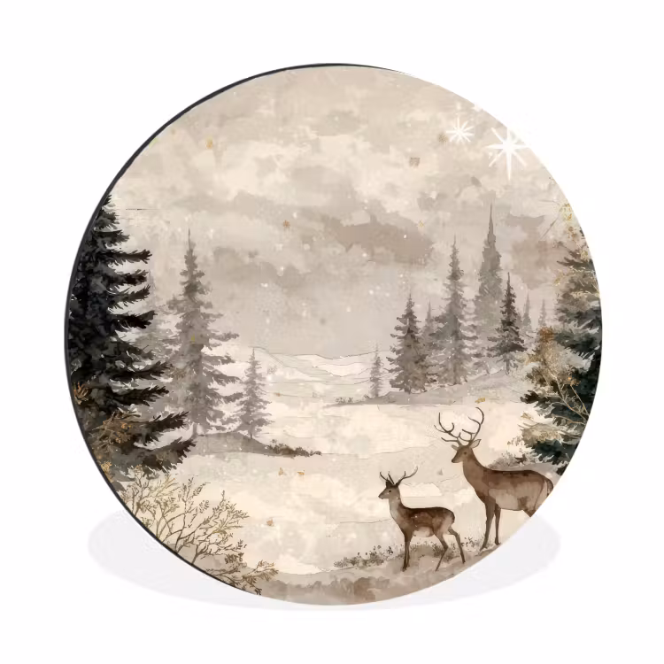 Wandcirkel - Aluminium - Bos - Herten - Winter - Sneeuw — 1