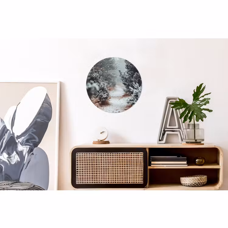 Wandcirkel - Aluminium - Bos - Winter - Bomen - Natuur - Pad - Sneeuw — 3