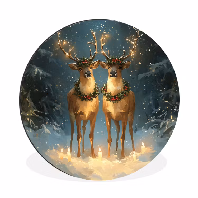 Wandcirkel - Aluminium - Dennensprookje - Rendier - Nacht — 1