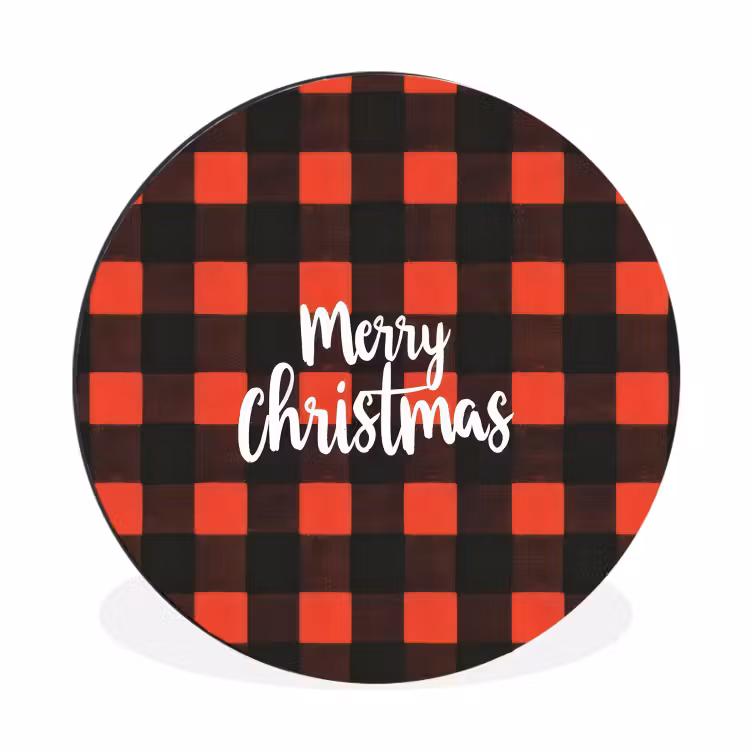Wandcirkel - Aluminium - Geruit - Rood - Tekst - Christmas — 1