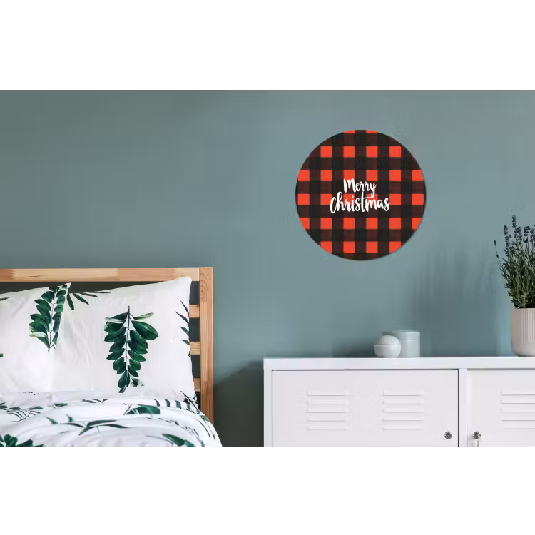 Wandcirkel - Aluminium - Geruit - Rood - Tekst - Christmas — 4