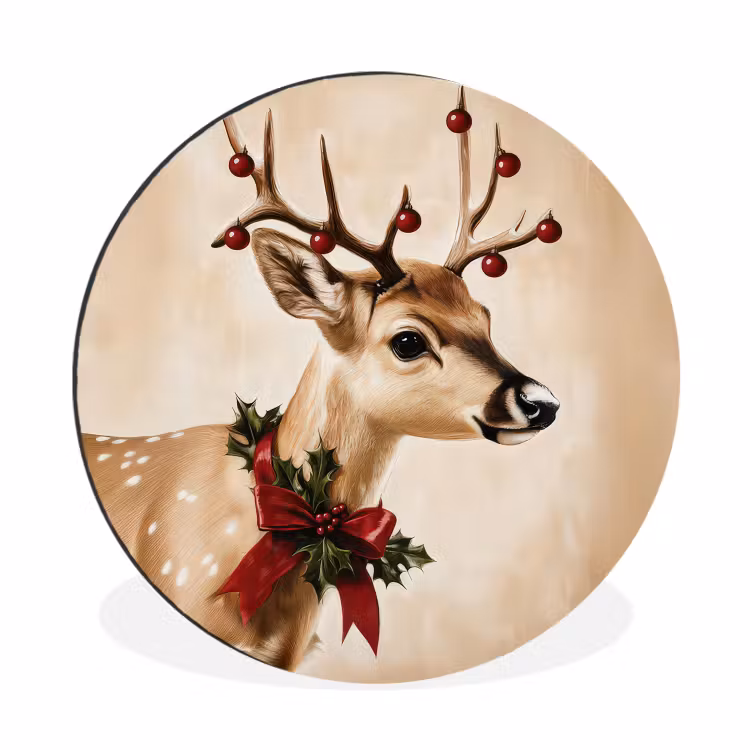 Wandcirkel - Aluminium - Gewei - Kerst - Rendier - Rood — 1