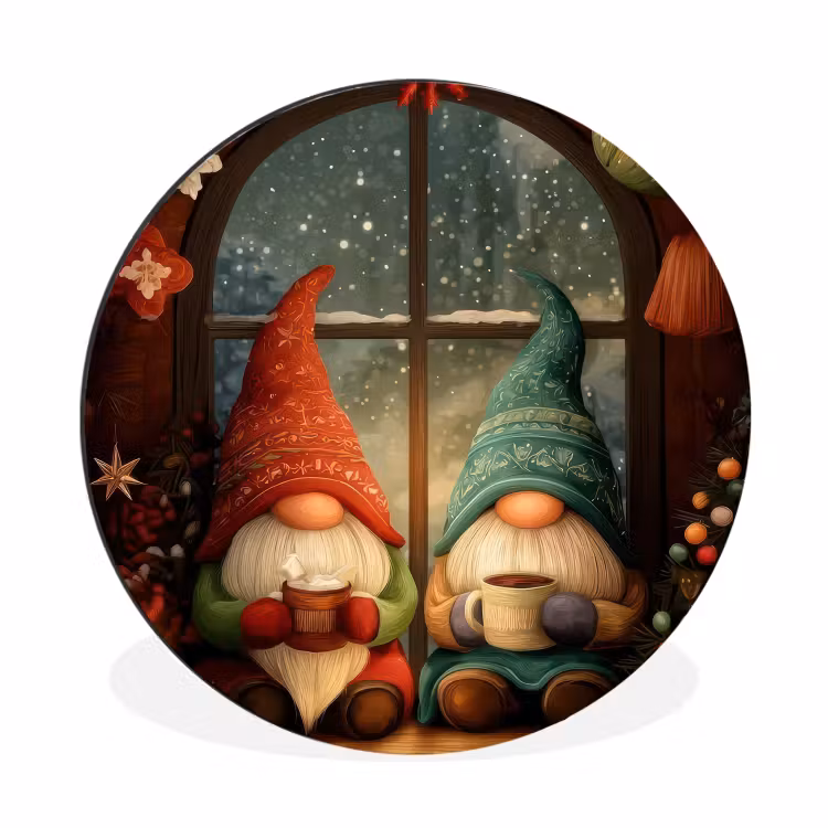 Wandcirkel - Aluminium - Gnooms - Kerst - Raam - Kleurrijk — 1