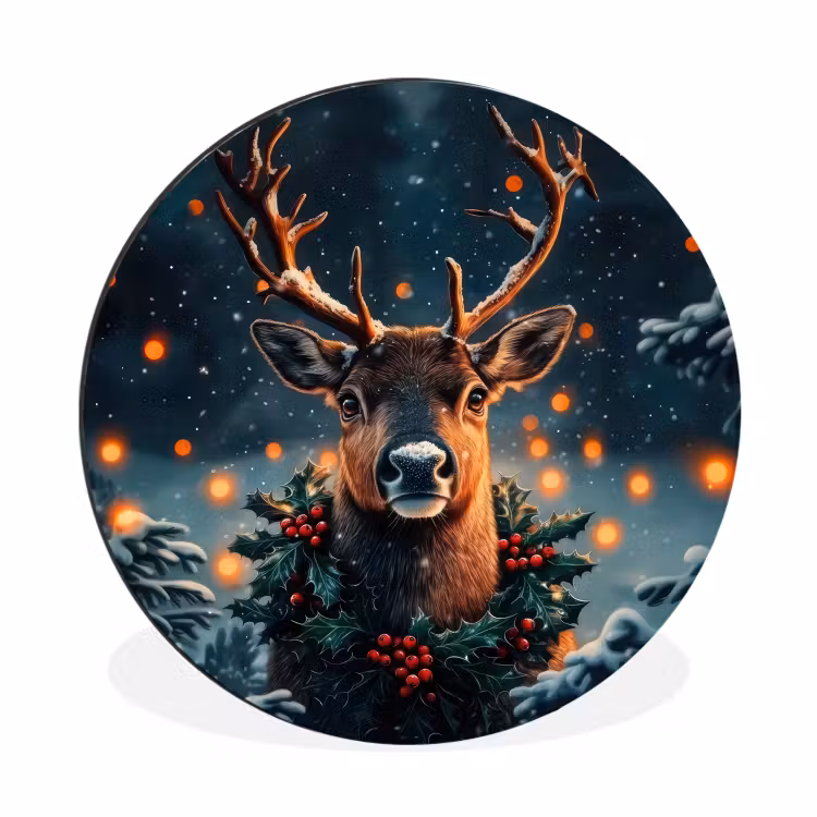 Wandcirkel - Aluminium - Hert - Kerst - Winter - Sneeuw - Kerstkrans — 1