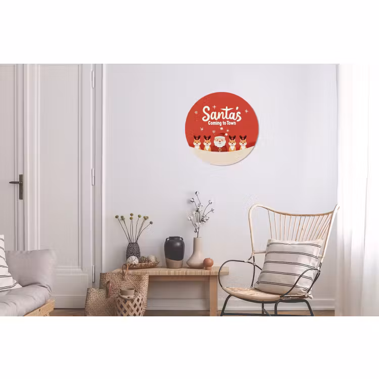 Wandcirkel - Aluminium - Illustratie - Kerstman - Rendieren - Rood — 2