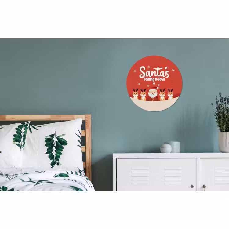 Wandcirkel - Aluminium - Illustratie - Kerstman - Rendieren - Rood — 4