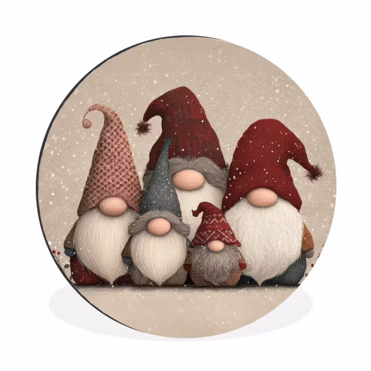 Wandcirkel - Aluminium - Kabouters - Kerst - Sneeuw - Puntmutsen — 1