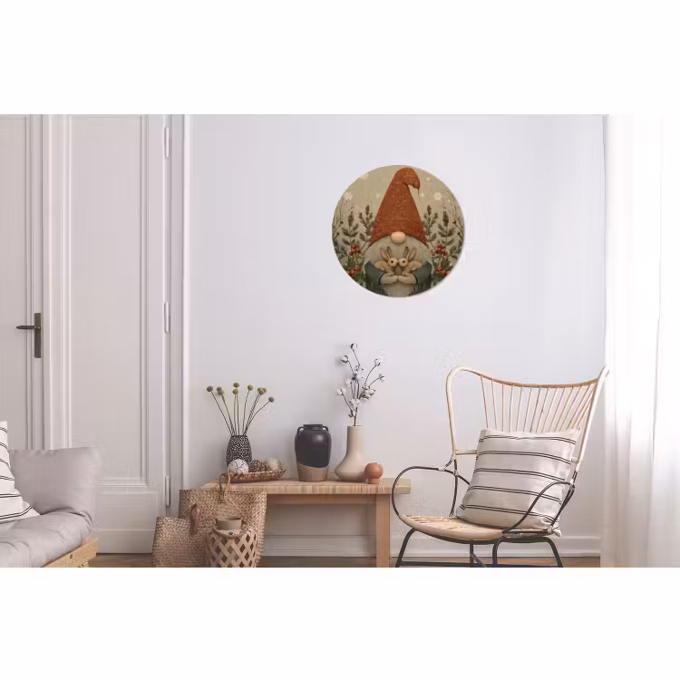 Wandcirkel - Aluminium - Kerstgnome - Konijntjes - Kleurrijk — 2