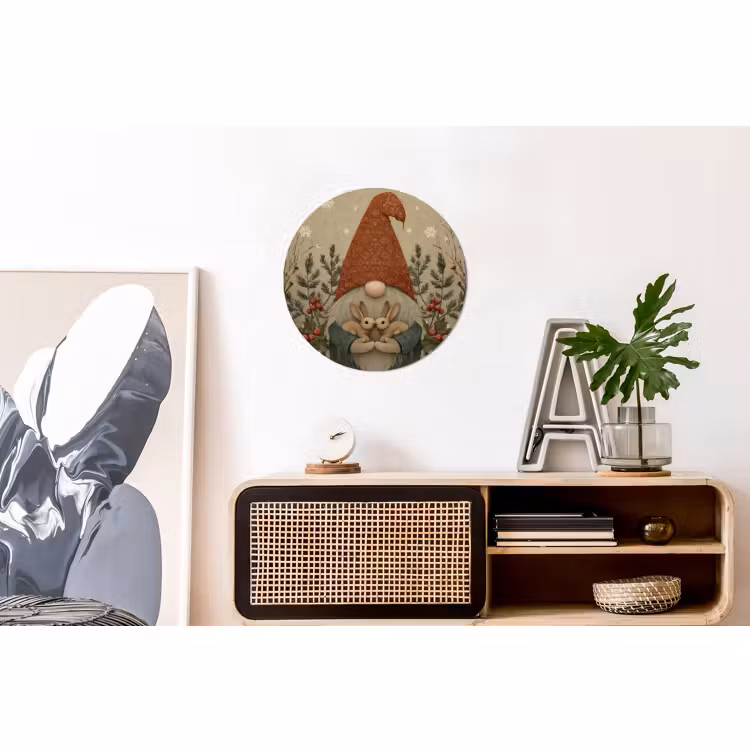 Wandcirkel - Aluminium - Kerstgnome - Konijntjes - Kleurrijk — 3