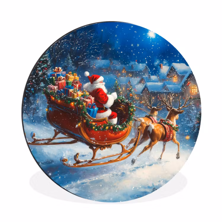 Wandcirkel - Aluminium - Kerstman - Rendier - Kerst - Sneeuw — 1