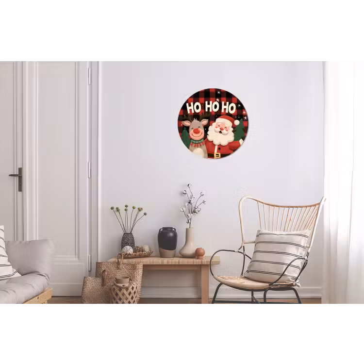 Wandcirkel - Aluminium - Kerstman - Rendier - Tekst - Rood - Zwart — 2