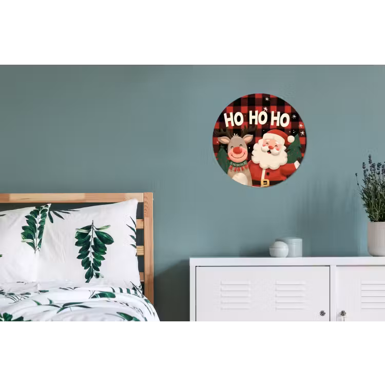 Wandcirkel - Aluminium - Kerstman - Rendier - Tekst - Rood - Zwart — 4