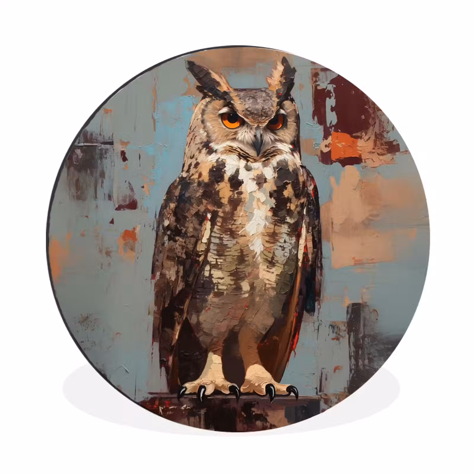 Wandcirkel - Aluminium - Geschilderd - Abstract - Uil - Bruin — 1