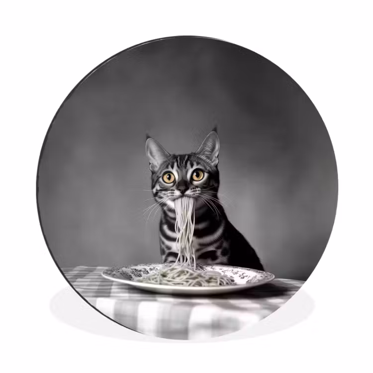 Wandcirkel - Aluminium - Bengaal - Kat - Tafelkleed - Zwart - Wit - Dier — 1