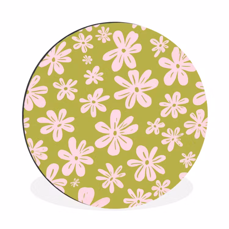Wandcirkel - Aluminium - Bloemen - Roze - Getekend - Patroon — 1