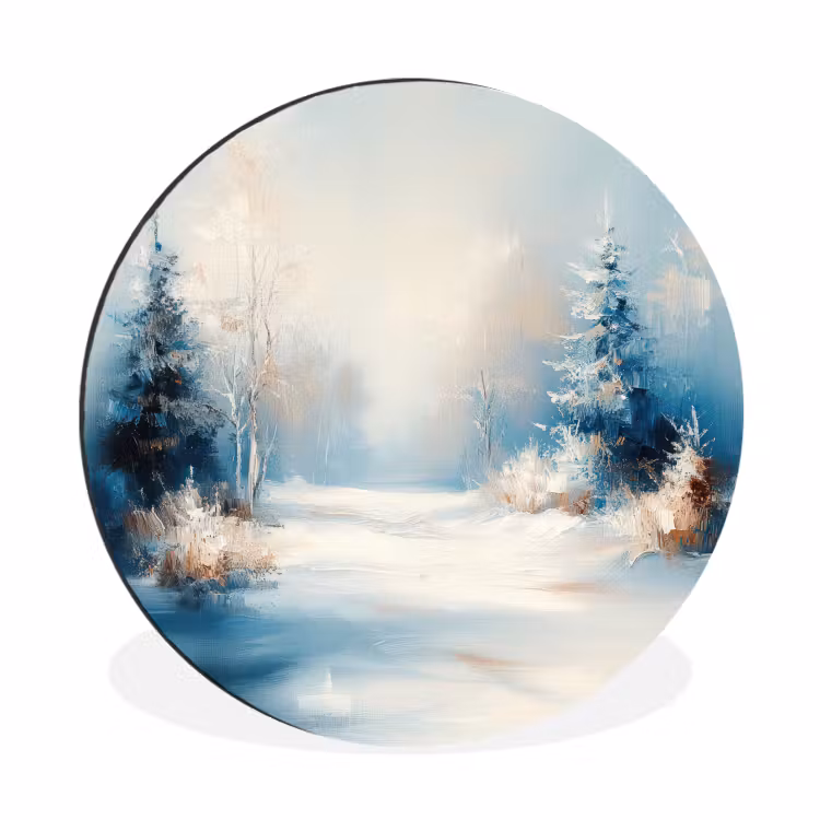 Wandcirkel - Aluminium - Bos - Winter - Natuur - Abstract - Sneeuw — 1