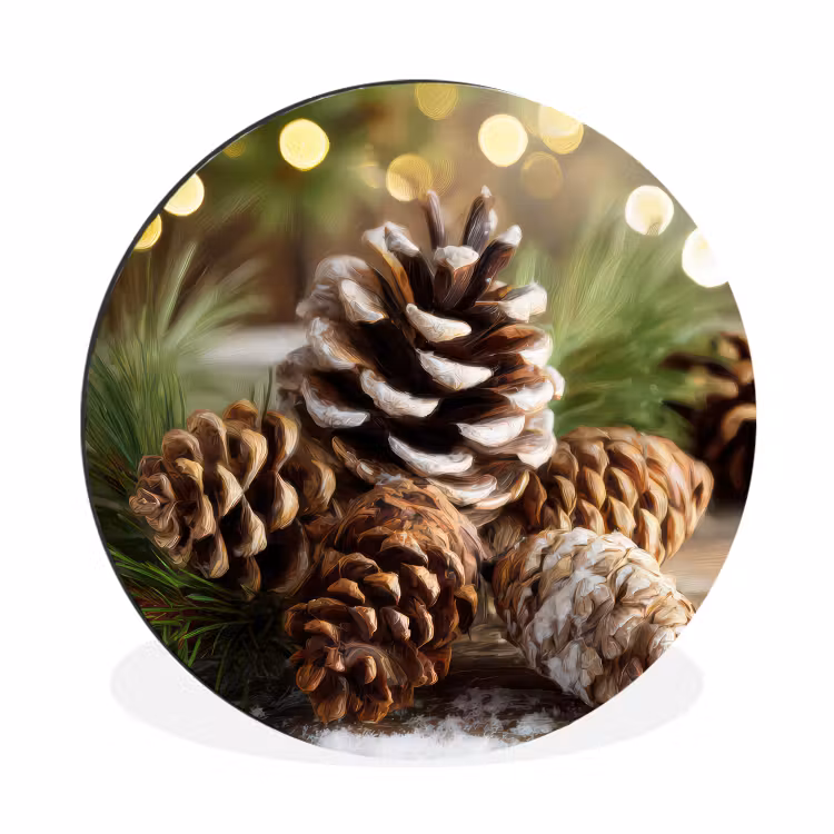 Wandcirkel - Aluminium - Dennenappels - Kerstsfeer - Bruin - Groen — 1